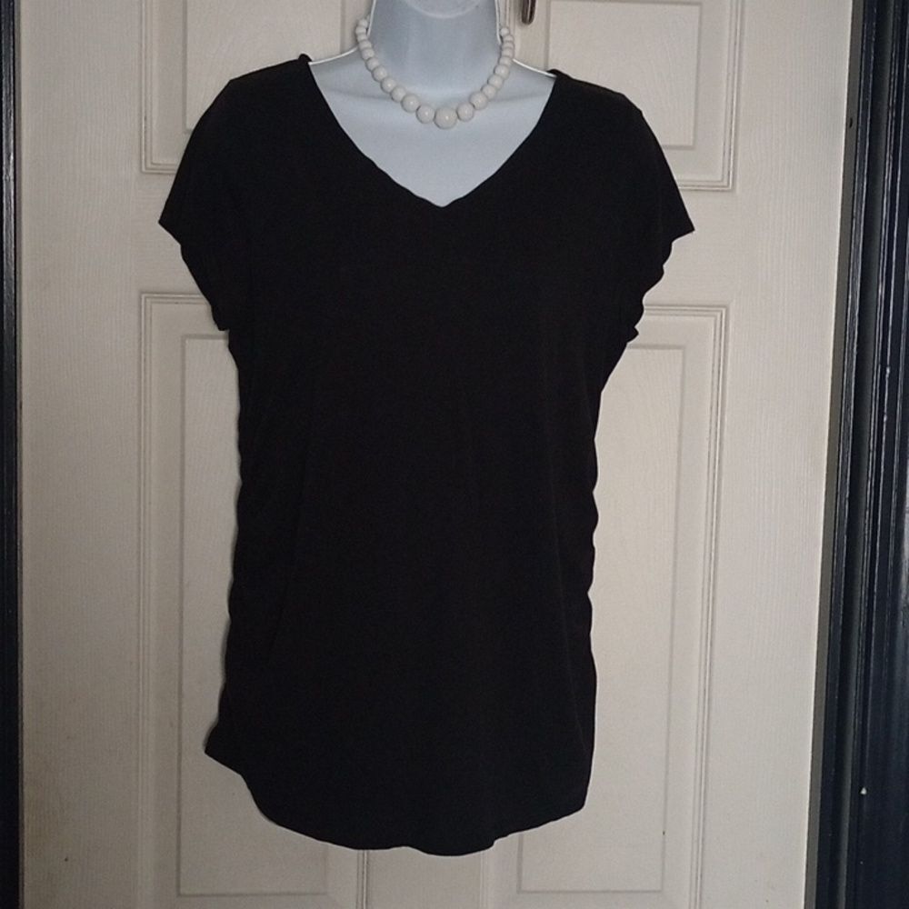 Medium Black Liz Lange Ruched Maternity Blouse Shirt